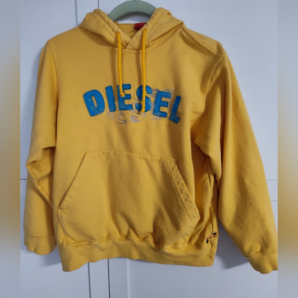 Diesel Youth Hoodie Pullover Sz M  Goldfish Yellow With Graphic Unisex
